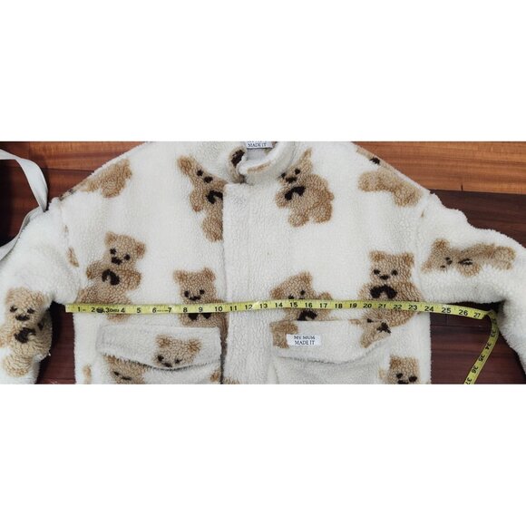 My Mum Made It Teddy Bear Sherpa Jacket Beige Brown Plush Fleece Coat Oversized - Picture 11 of 16
